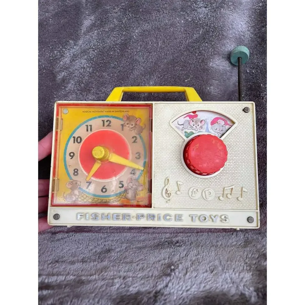 Vintage Fisher Price Clock Radio 1971 Toy Wind Up Works Sound Movement READ